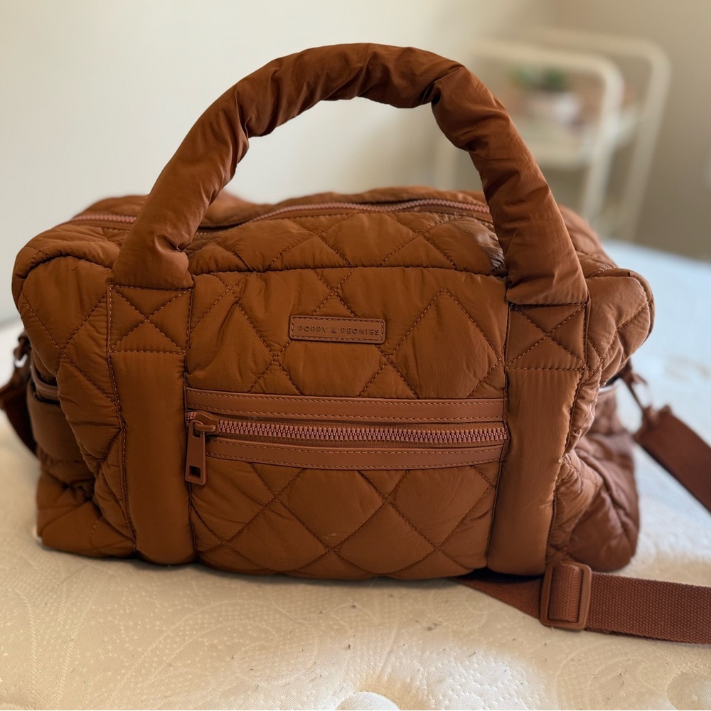 Retired Poppy and Peonies Quilted Travel Duffle Bag in Cognac